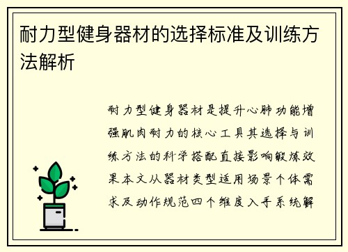 耐力型健身器材的选择标准及训练方法解析